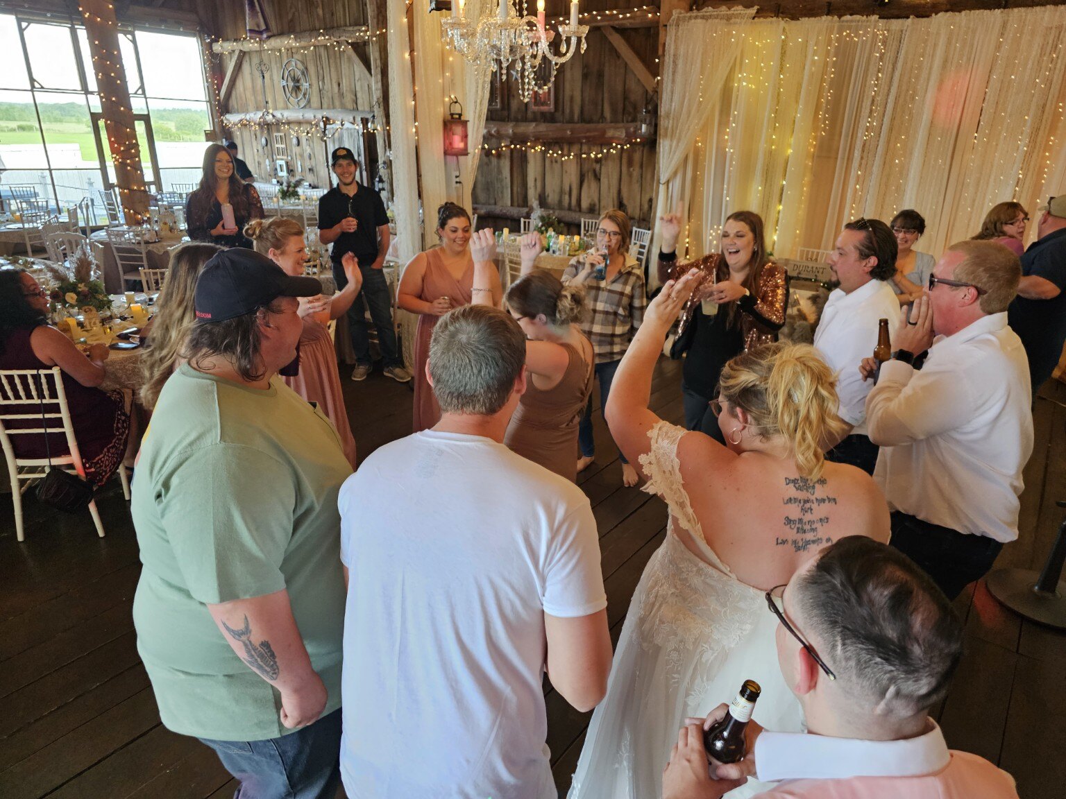 Wedding guests gathering for a celebratory toast